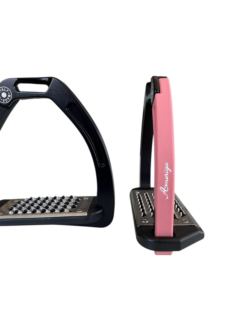 Nylon Balanced Safety Stirrup Svart/Rosa Amerigo