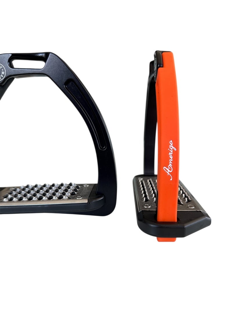 Nylon Balanced Safety Stirrup Svart/Orange Amerigo
